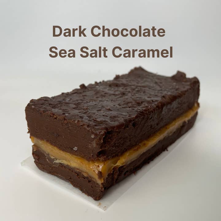 Nick's Wicked Tasty Fudge LLC - Wholesale Fudge - Dark Chocolate Sea Salt Caramel Fudge (1/4 lb Wrap)
