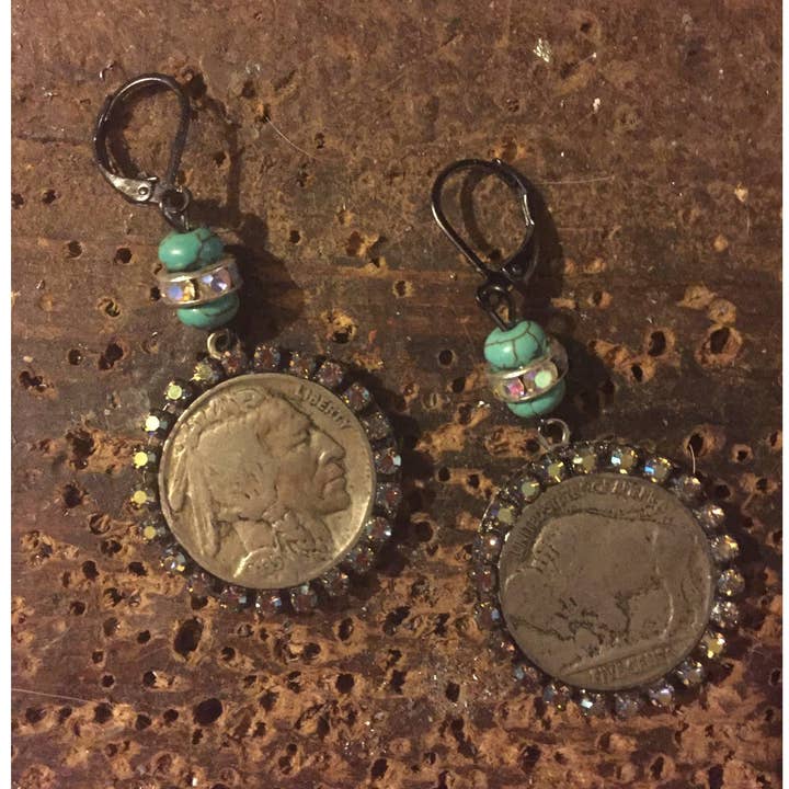 Buffalo Head Nickel Earrings-western/southwestern for wholesale by Savannah Hoffman Designs Artisian Jewelry