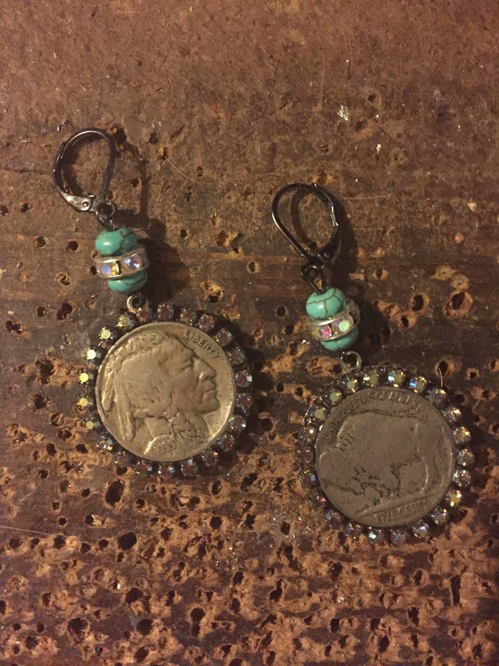 Buffalo Head Nickel Earrings-western/southwestern for wholesale by Savannah Hoffman Designs Artisan Jewelry