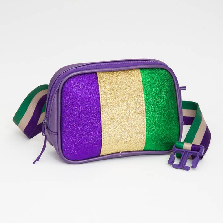 Riñonera rectangular de piel sintética con brillo en la parte delantera para Mardi Gras para venta al por mayor de Madeline Love