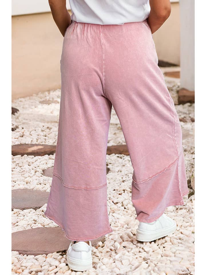 Pink LDC Floral Patch Mineral Washed Terry Knit Cropped Pants for wholesale on Faire