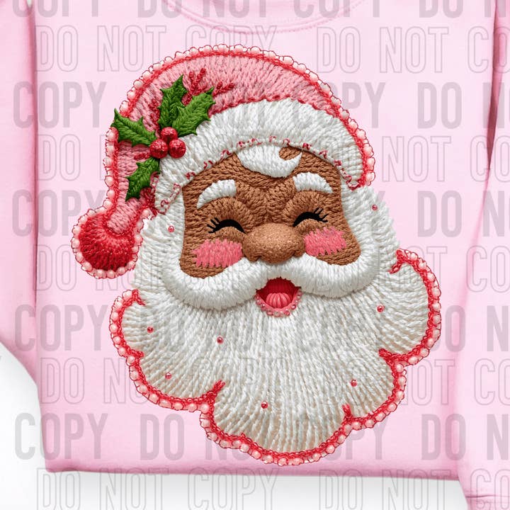 Santa Pink Faux Yarn DTF TRANSFER für den Großhandel von tee and shirts