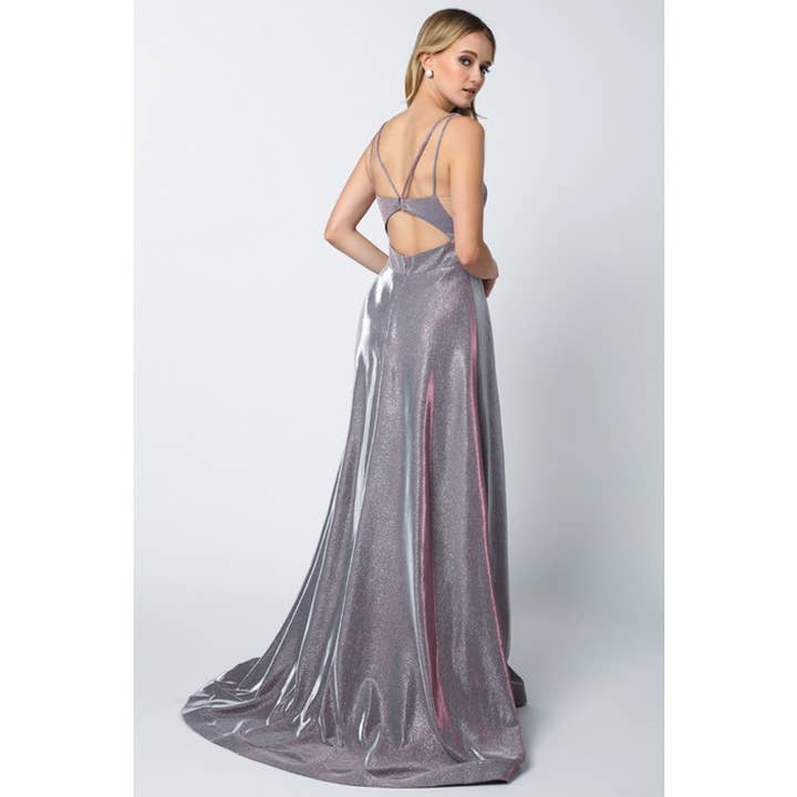 Juliet - Wholesale Gown - Women's - GLITTER CREPE LONG V-NECK PROM DRESS5