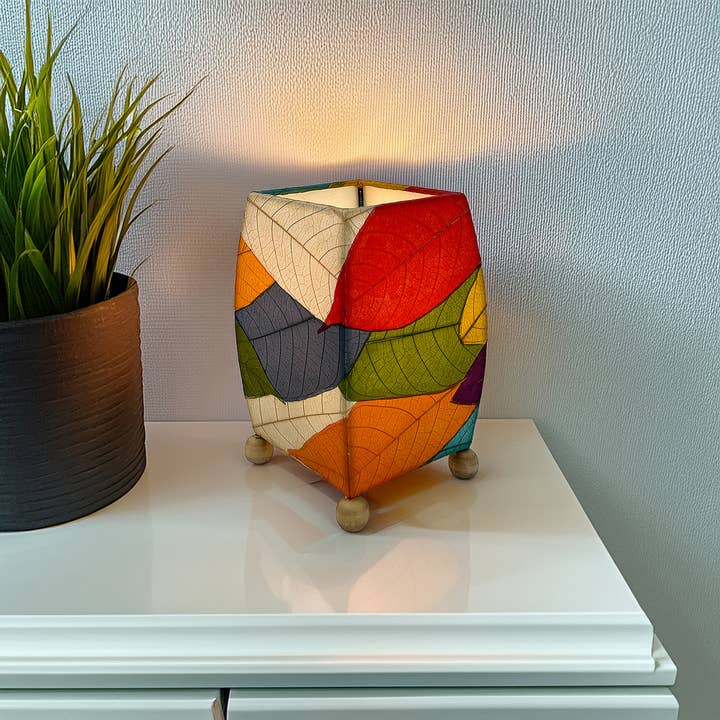 Eangee Home Design - Wholesale Accent/Desk Lamp - Mini Square Cocoa Leaf Lamp Multi Color, Shade Real Leaves