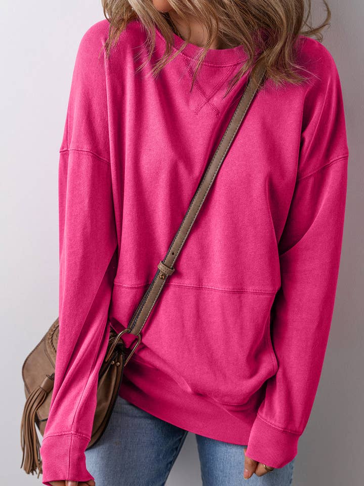 Rose Red Kangaroo Pocket Crewneck Sweatshirt for wholesale on Faire