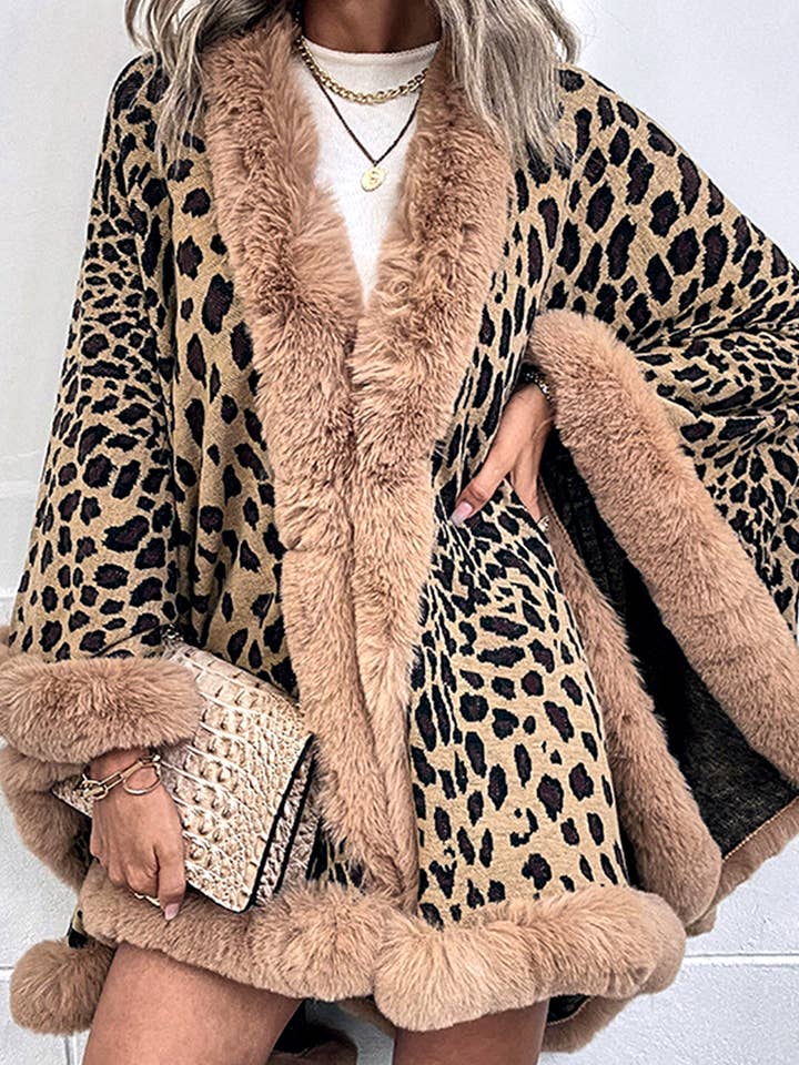 NINEXIS - Wholesale Cardigan - Women's - CWOCAL0348 Faux Fur Cape Open Front Cardigan Sweater1