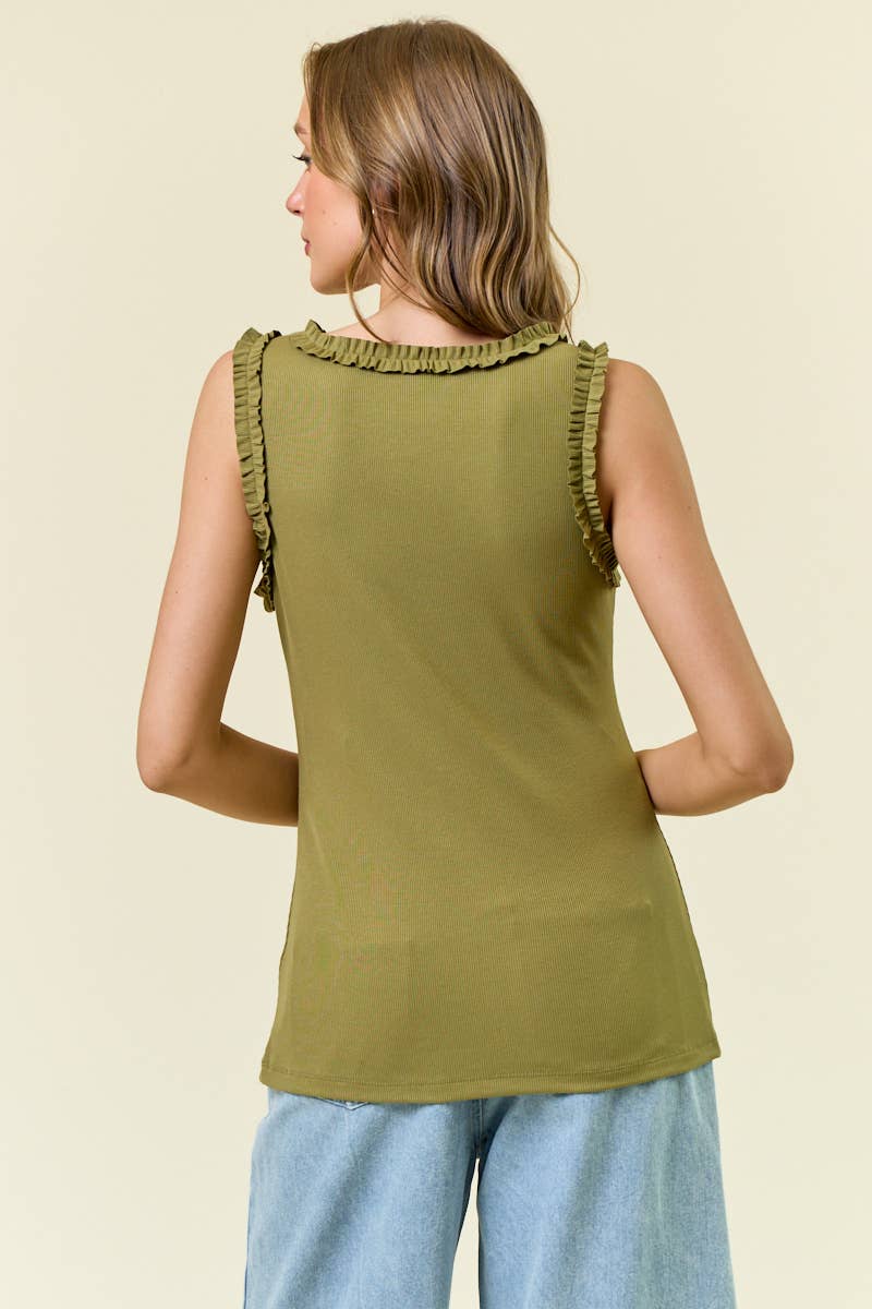 Doe and Rae – wholesale Tank top – Women′s – SOLID KNIT TANK W.RUFFLE TRIM - 41866T22