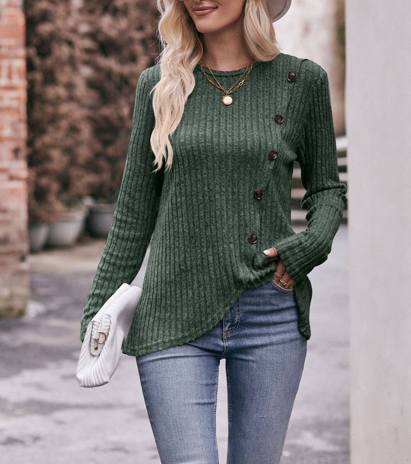 HIDDENBRAND - Wholesale Knit Sweater - Women's - Women's Round Neck Solid Color Sweater4