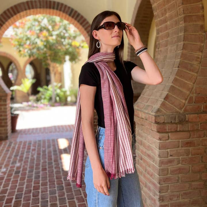 Humble Hilo - Wholesale Scarf - Women's - Humble Hilo Cumulus 100% Cotton Scarf Center Stripes4