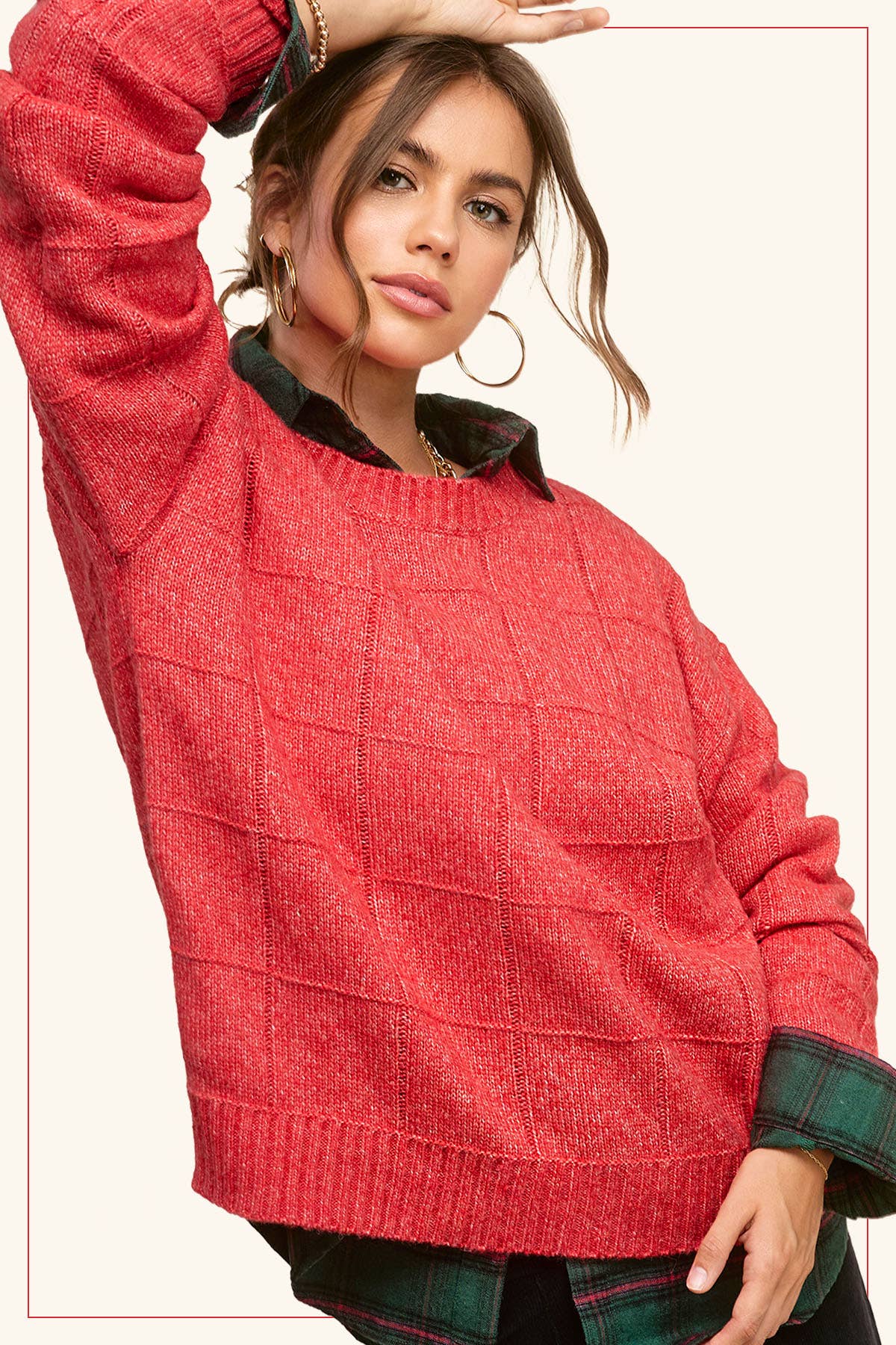 La Miel – Engroshandel Pullover - Dame – La Miel løs sweater med tofarvet vindueskarmmønster10