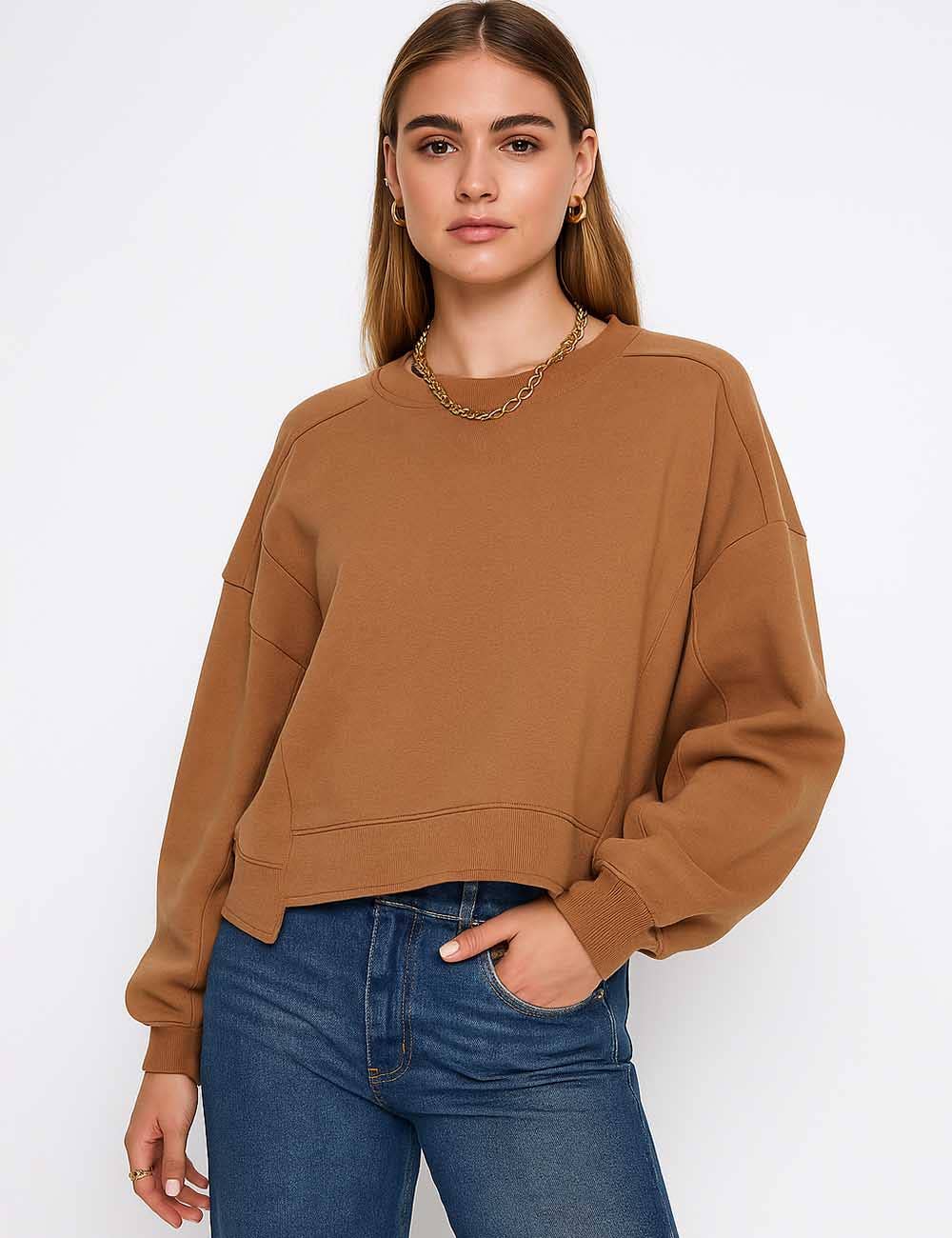 Sweetkama - Wholesale Sweatshirt - Women's - Ladies Solid Color Cropped Pullover SKT52311