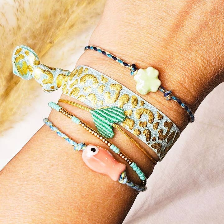 Ibiza Boutique - Wholesale Woven/Braided Bracelet - Ibiza leopard green rubber band1