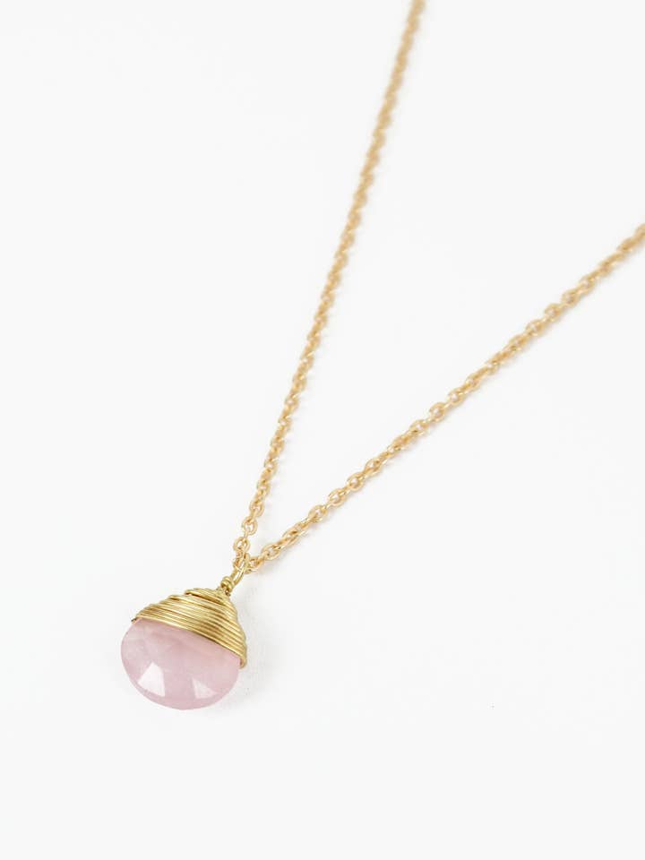 ROSE QUARTZ WRAPPED PENDANT for wholesale by My Doris
