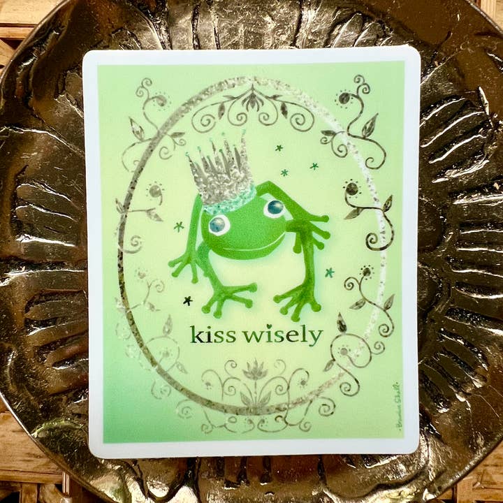 Frog Prince Vinyl Sticker for wholesale by Bramble Schell Studio
