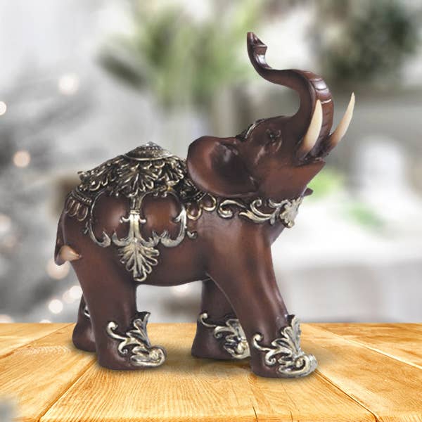 6"H Decorative Wood Like Thai Elephant Figurine Home Decor for wholesale by FC Design