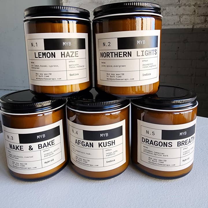 Mind Your Bees Handmade Wraps - Wholesale Jar/Filled Candle - Cannabis Inspired Candle Collection