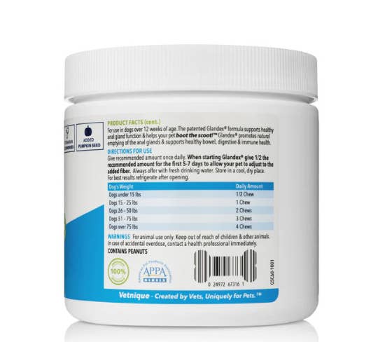 Pet Palette Distribution - Wholesale Pet Supplement - Dog - Glandex Anal Gland Support Soft Chews Peanut Butter 60ct
