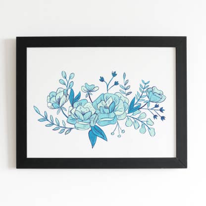 Watercolor Blue Flowers Print for wholesale by Christine Kirby Studios