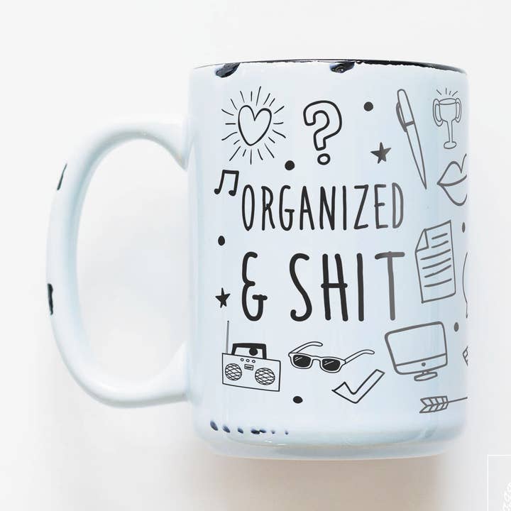 organized & shit - pattern | ceramic mug for wholesale by Prairie Chick Prints