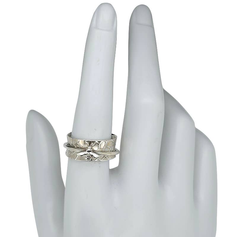 Amberman - Wholesale Band/Stacked Ring - Sterling Silver Bee Spinner Ring3