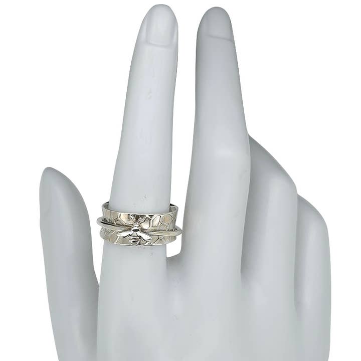 Amberman - Wholesale Band/Stacked Ring - Sterling Silver Bee Spinner Ring3