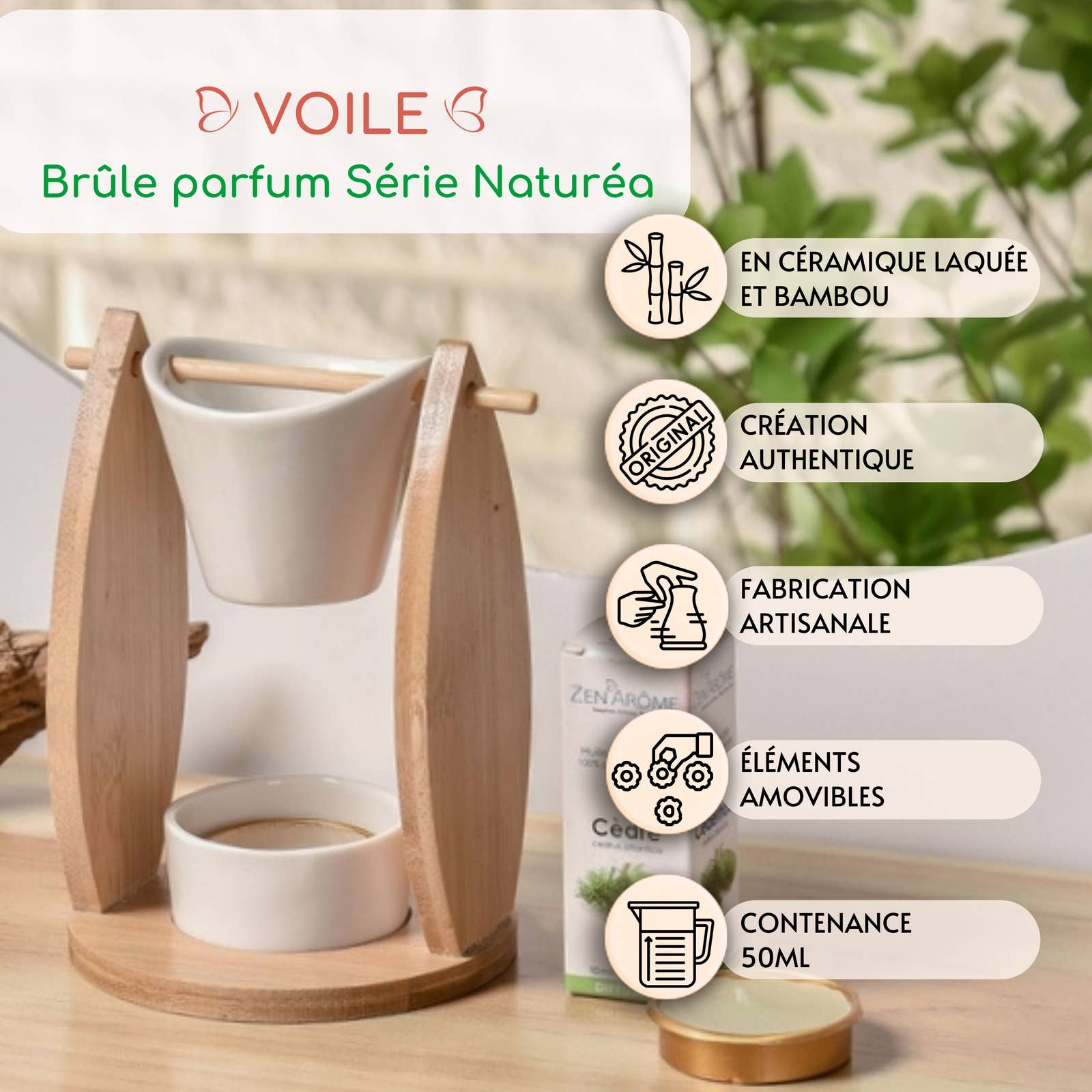 Zen'Arôme - Wholesale Fragrance Warmer - Scented Wax Melter Veil – Bamboo and Ceramic1