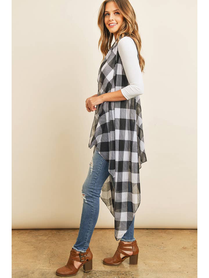 MYS Wholesale Inc - Vente Cardigan – femme - Cardigan semi-transparent à carreaux jusqu'aux genoux9