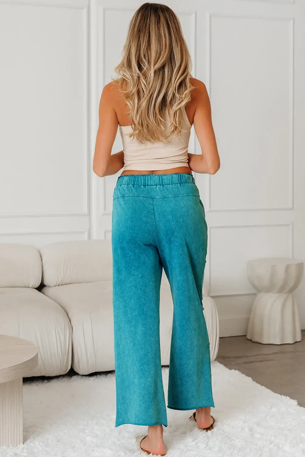 FULL TIME PURCHASE - Wholesale Pants - Women's - Mineral Wash Lace-up High Waist Raw Hem Patched Pocket Pants2