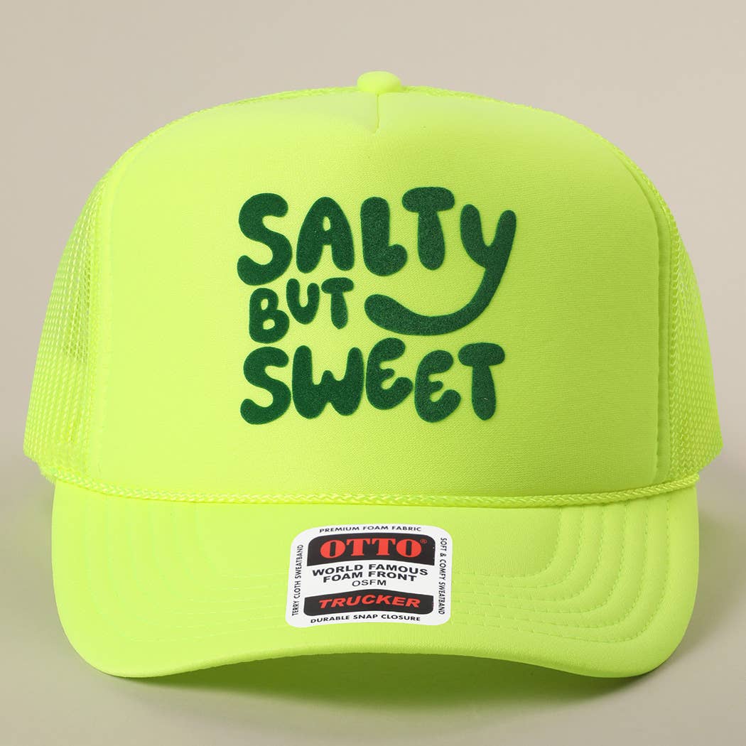 Fashion City - Wholesale Trucker Hat - Unisex - Salty But Sweet Text Logo Printed Mesh Back Trucker Hat38