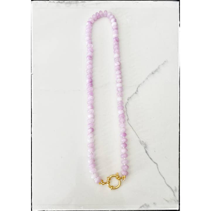 GentrybyJenna - Vente Collier de perles - Collier en soie avec perles rondelles courtes en jade rose, pierre précieuse, verre