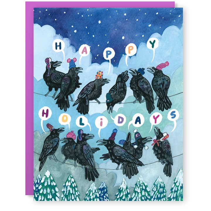 Holiday Raven Card for wholesale by Party Mouse Studio