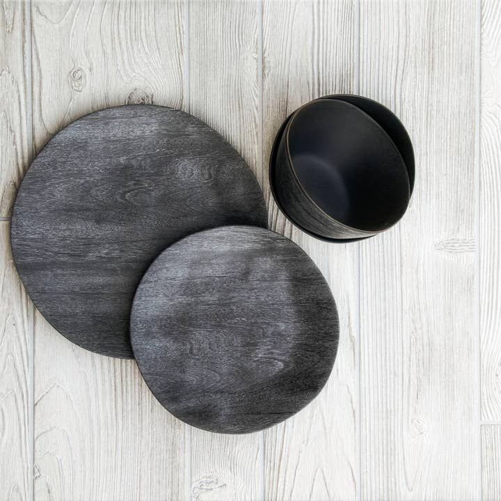 TarHong – wholesale Servisset – Faux Real Svartbränd Trätallrik, (Planta), 10,5 x 0,9”