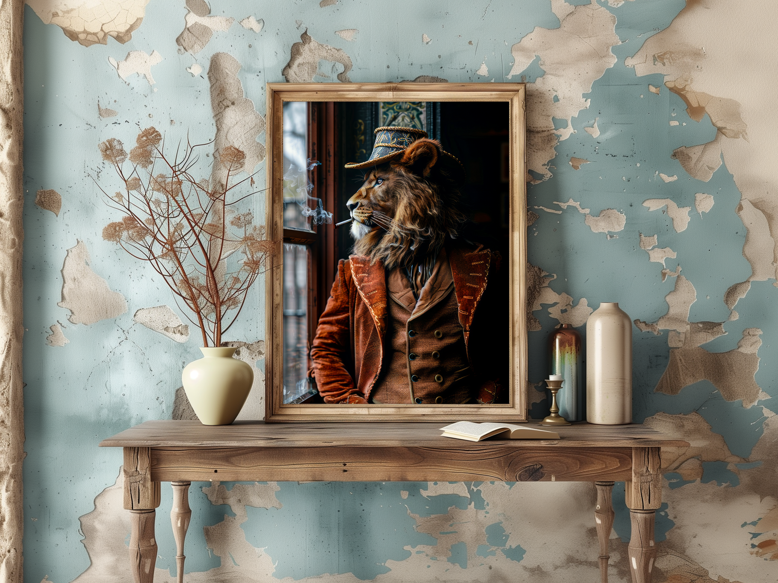 Salty Alyce - Wholesale Art Print -   Dapper Lion Smoking Wall Decor 138AS3