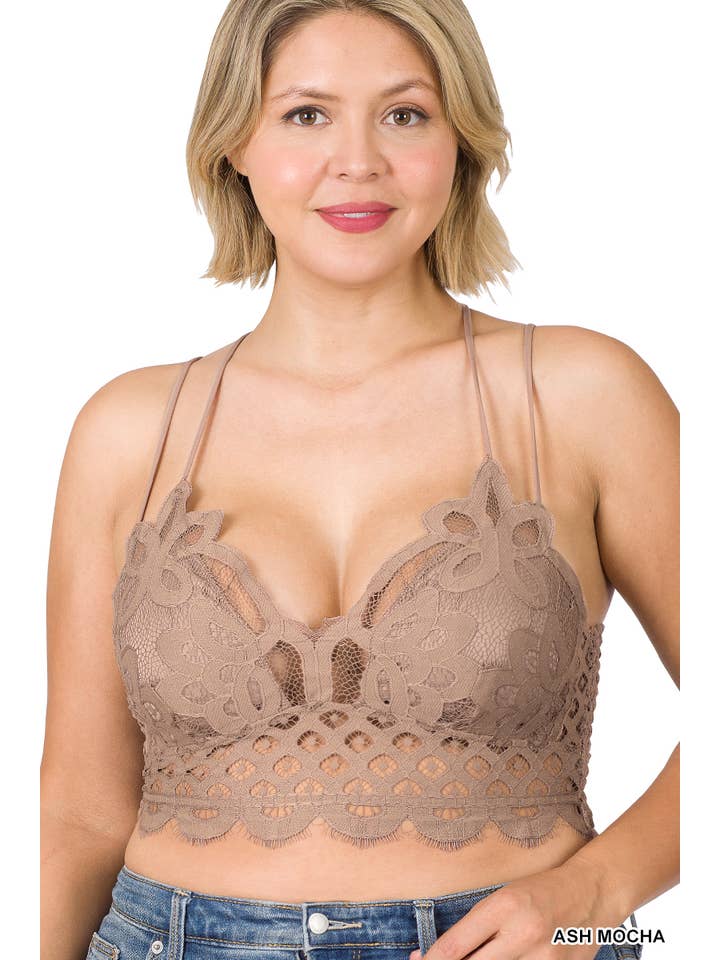 42POPS - Wholesale Bralette - Women's - .....SI-21592 PLUS SIZE CROCHET LACE BRALETTE WITH BRA PADS