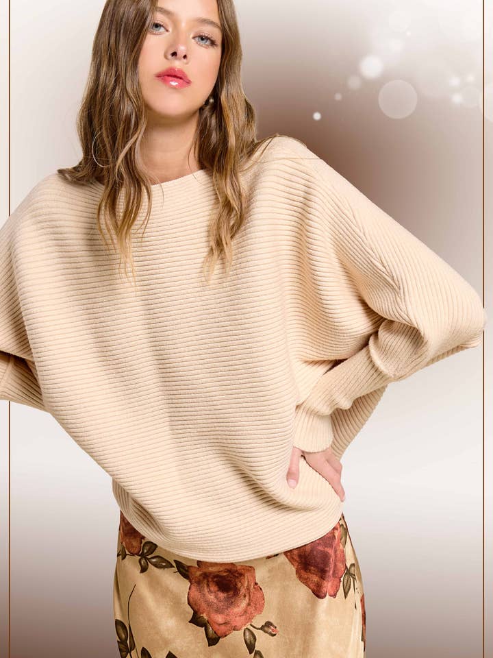 Maglione La Miel oversize con scollo a barca e maniche a palloncino per la vendita all'ingrosso da parte di La Miel