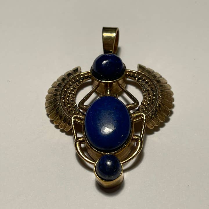 The Curator - Wholesale Individual Charm/Pendant - Brass Scarab Pendant with Stone