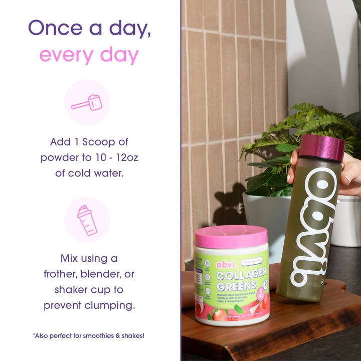 Obvi - Wholesale Powdered Health Drink - Obvi Collagen Greens - Strawberry Lychee