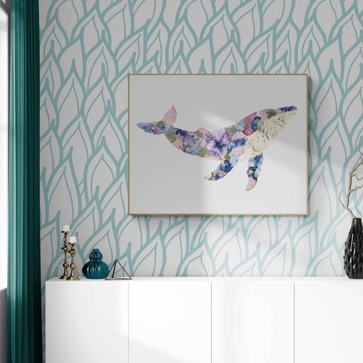Oxeye Floral Co. - Wholesale Art Print - Humpback Whale Print | Pressed Flower Art1