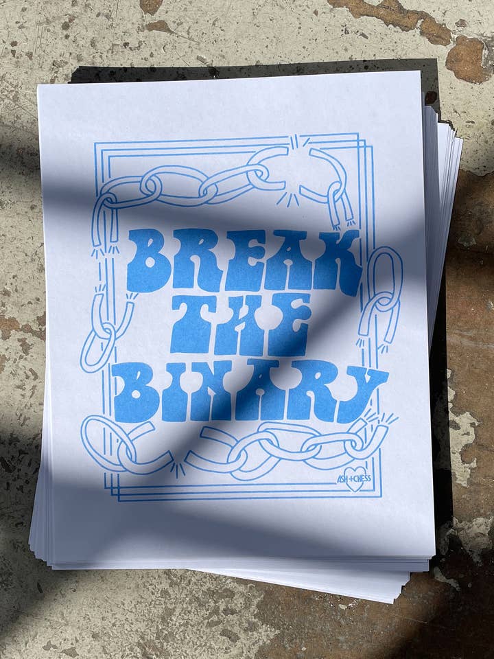Impression de risographe Break The Binary de 20,3 x 25,4 cm pour la vente par Ash + Chess