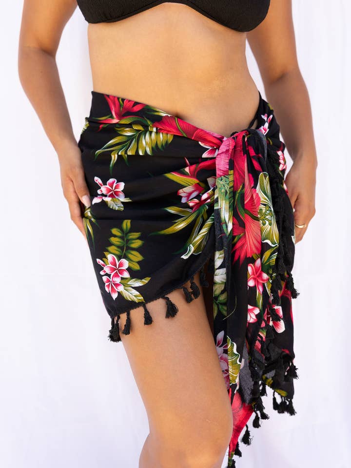 Sarong - Black Tropical Print for wholesale by Serei Swim