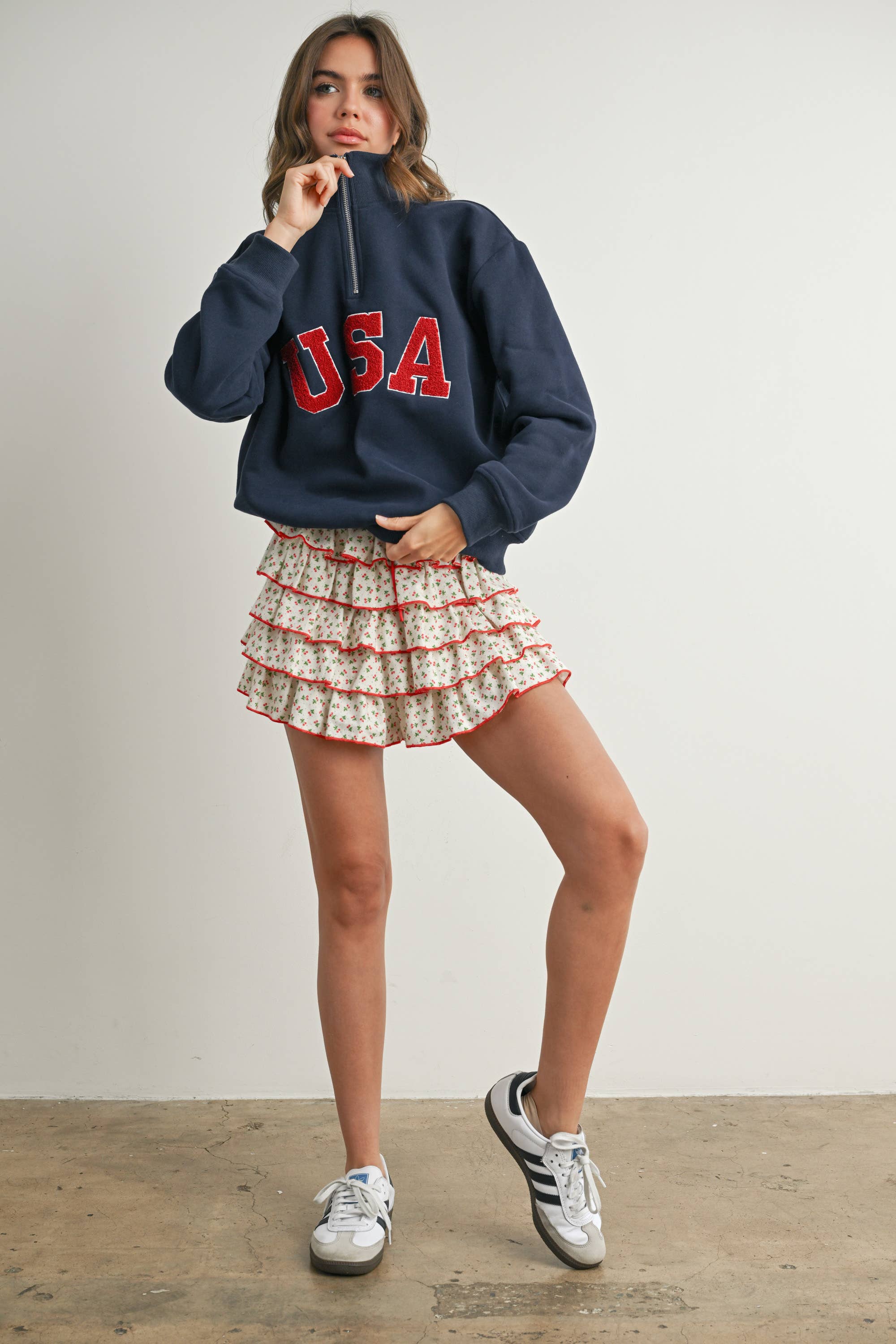 BUTTERMELON - Wholesale Sweatshirt - Women's - Quarter Zip Long Sleeve Top - BMT779528