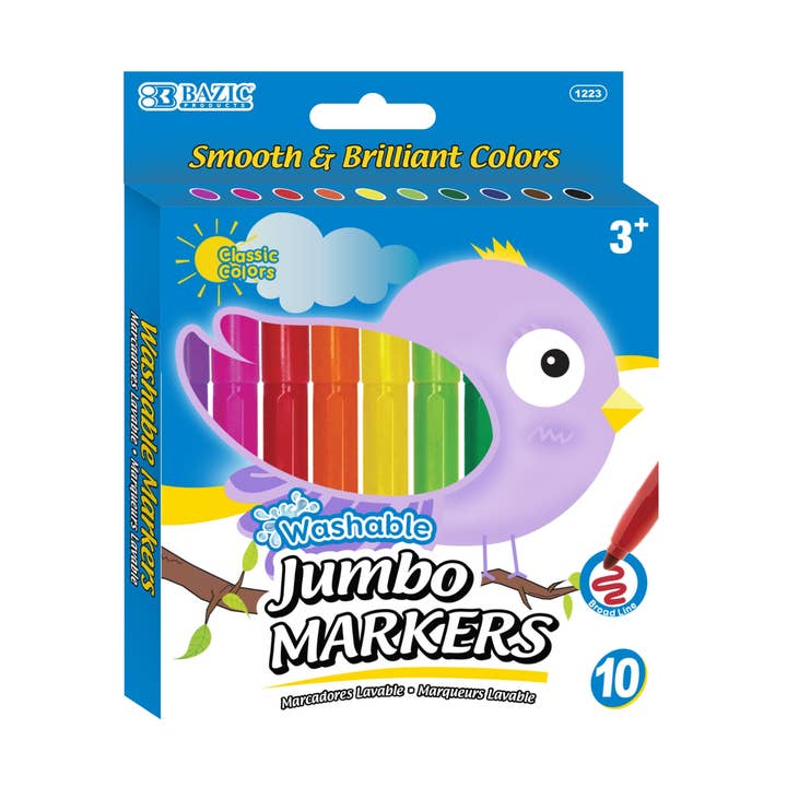 10 pennarelli lavabili, linea larga, colori classici per la vendita all'ingrosso da parte di Luna Office Supply - Everyday Essential