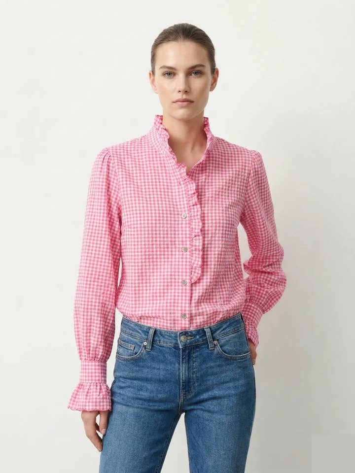 Camisa de Vichy y Volantes @8024_ChVichyVolant para venta al por mayor de Mimi & Gogo