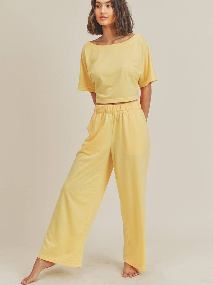 YPS8500 - Ensemble haut court et pantalon large en tissu éponge français pour la vente par TOP TIER