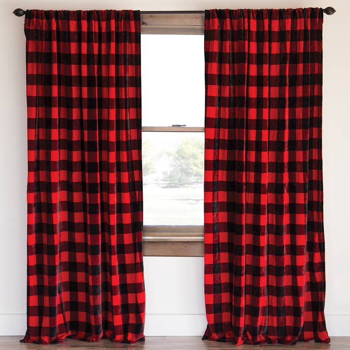 Red Lumberjack Plaid Plush Curtains for wholesale by Carstens, Inc.