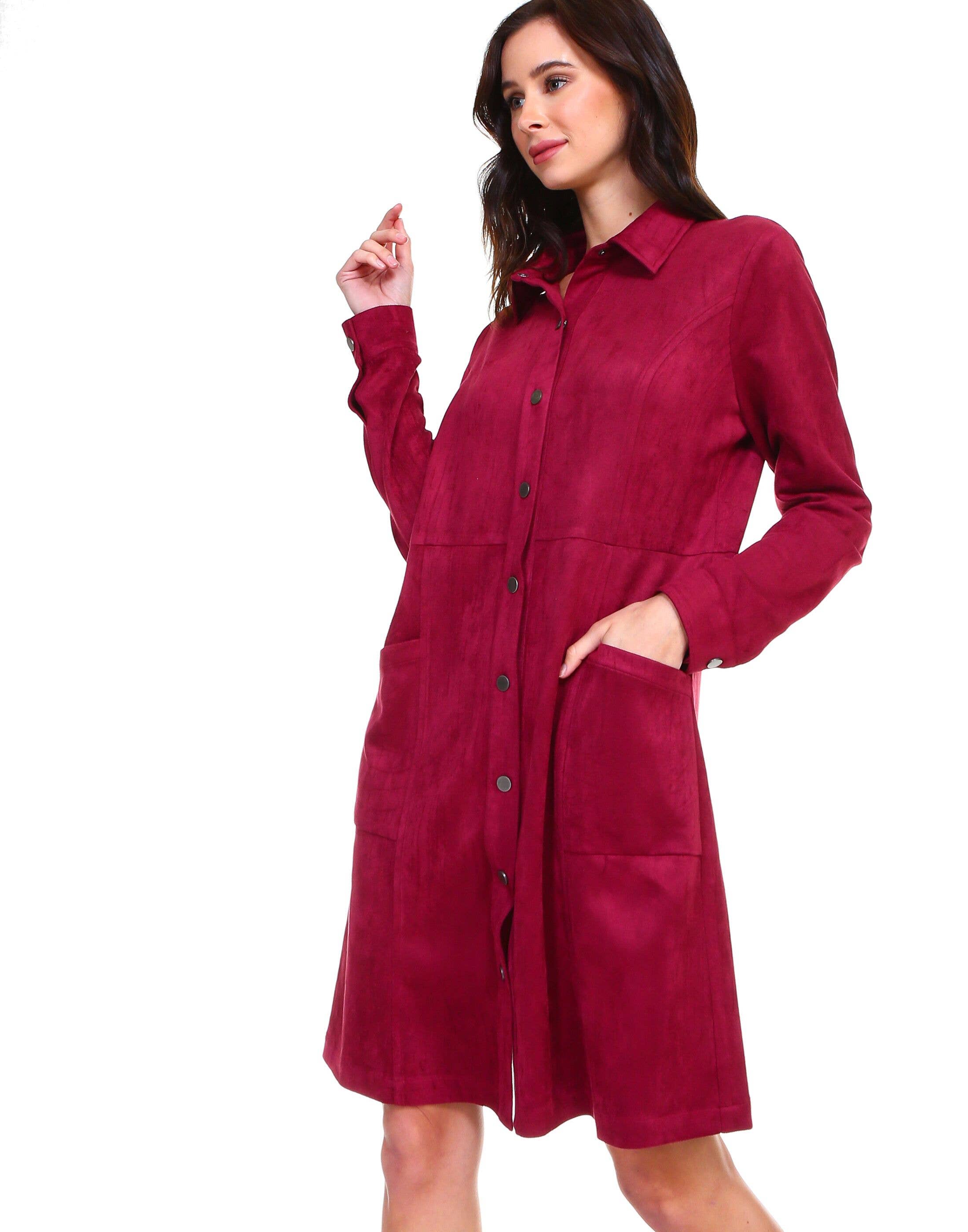 Wijn Anne jurk van stretchsuède voor groothandel op Faire1