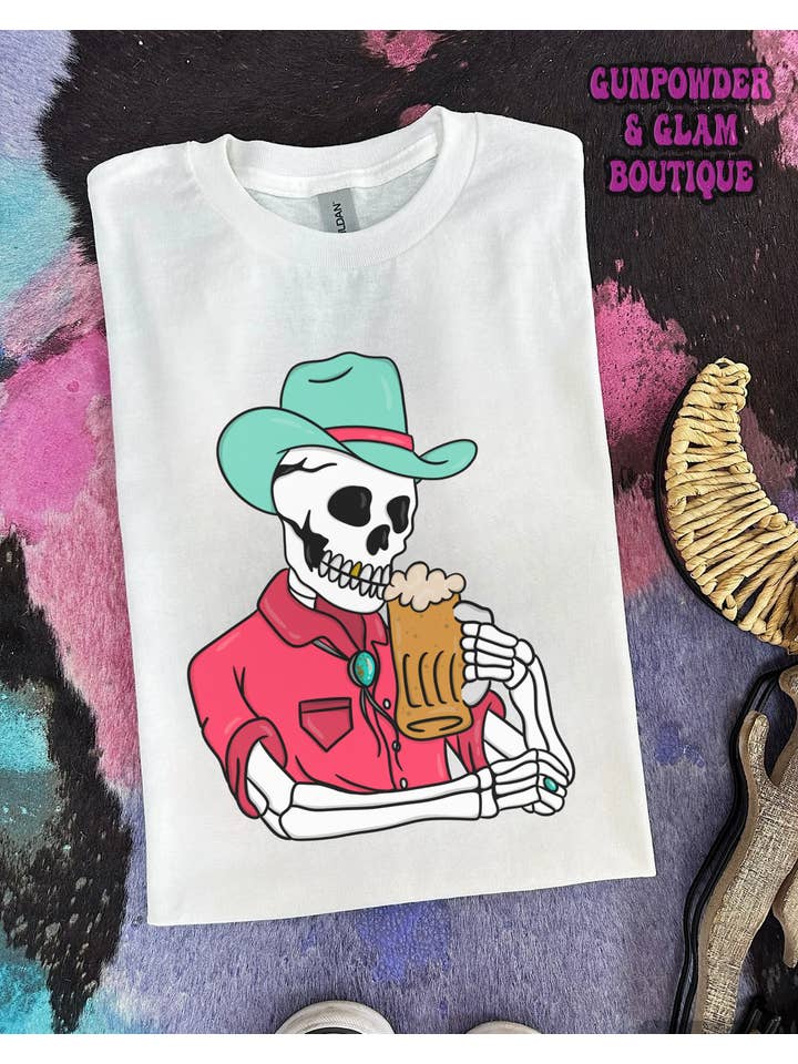 Gunpowder and Glam Boutique - Wholesale Screen Printed T-Shirt - Women's - Dive Bar Skelly Tee or Crewneck 2