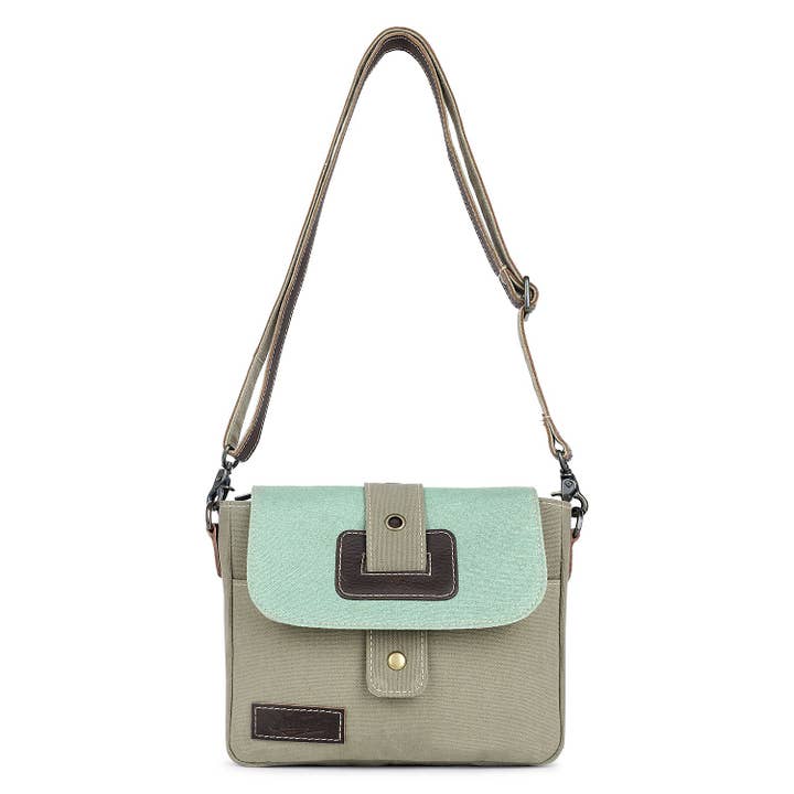 Sixtease Bags USA - Wholesale Crossbody Bag - Women's - Canvas & Leather Women's Crossbody Bag - Sage/Cambridge Blue