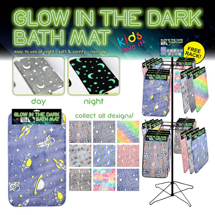 Deluxe Import Trading - Wholesale Bathroom Accessory Set - 100pc Glow in the Dark Bath Mat Display