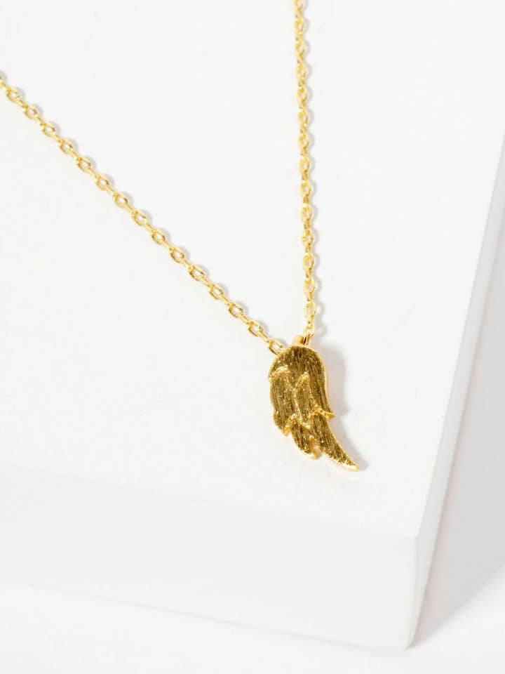 18K Gold-Dipped Textured Angel Wing Pendant Necklace for wholesale by Wild Honey